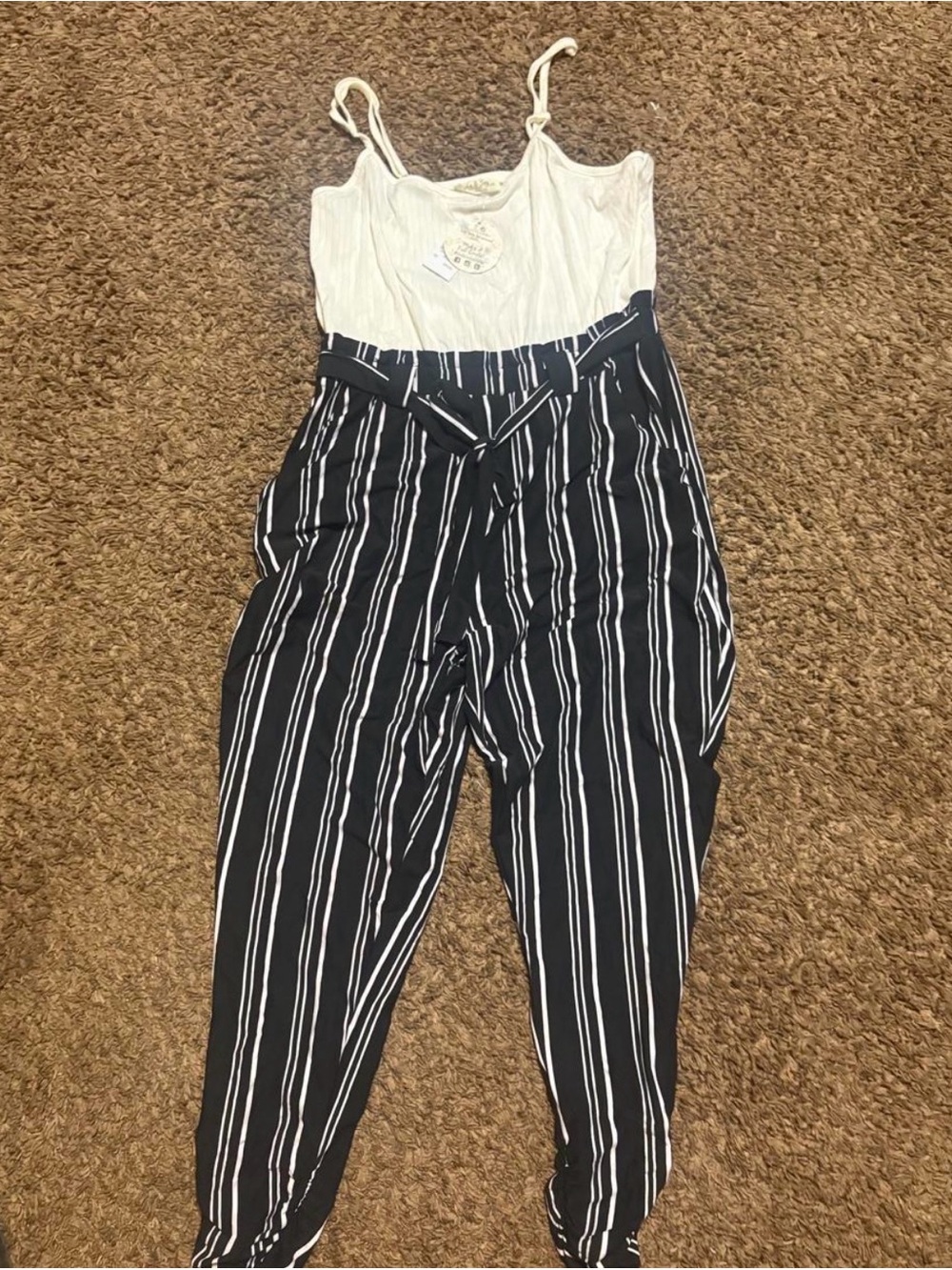 Striped Black & White High-Waist Jumpsuit